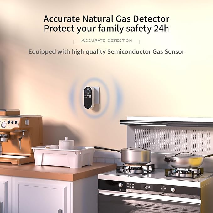 Natural Propane Gas Detector,3 in 1 Plug-in Combustible Gas Leak Detector Monitor(Gas, Temperature and Humidity Display) for Home & RV Leak Alarm for LNG, LPG, Methane-2Pcs