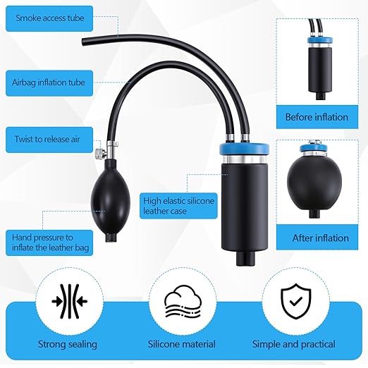 2 Pcs Universal Easy Intake Adapter Automotive Smoke Machine Inflatable Bladder Block off Diagnostic Car Smoke Leak Tester Detector for 12V Vehicles Pipe Fuel Leakage Detection