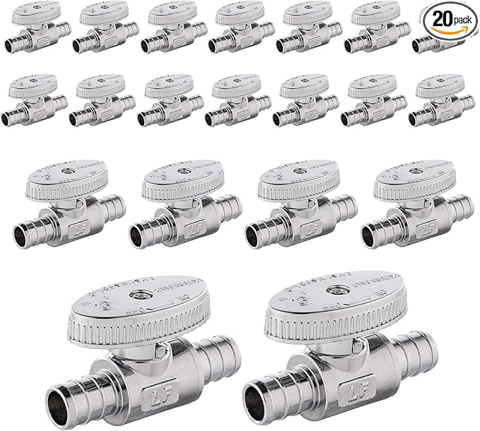 (Pack of 20) EFIELD 1/4 Turn Straight Stop Valve (Shut-off Valve), Barb Crimp 1/2" Pex X 1/2" Pex Chrome Plated, ASTM F1807, UPC Certified,(VALVE105-20PCS)