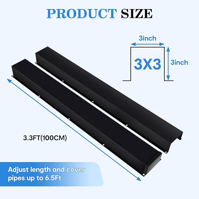LyPrem 3" W x 6.5Ft L Metal Line Set Cover Kit - Decorative AC Pipe Cover for Ductless Mini Split/Central Air Conditioner/Heat Pump Systems, Black