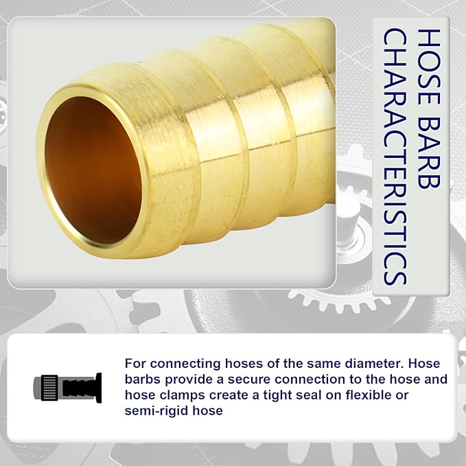 ChillWaves Brass Hose Barb Fittings, Tee 3 way Union Intersection/Splitter Fitting 3/4" Barb x 3/4" Barb x 3/4" Barb with Hose Clamp For Water/Fuel/Air(3-PACK)