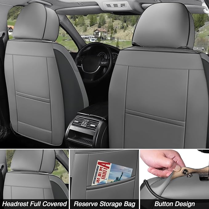 Car Seat Covers for Jaguar E-PACE 2018-2024,Breathable Nappa Leather Car Seat Protector,Full Seat Cover Automotive Seat Cushion with Airbag Compatible(5 Seats,Gray-Black)