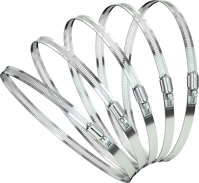Hose Clamp Set - 5PCS 10 inch 304 Stainless Steel Worm Gear Hose Clamps for Fuel Line,dryer,Intercooler，Garden Water Pipe and Washing machine,Automotive Plumbing,232mm-254mm Hose Clamps