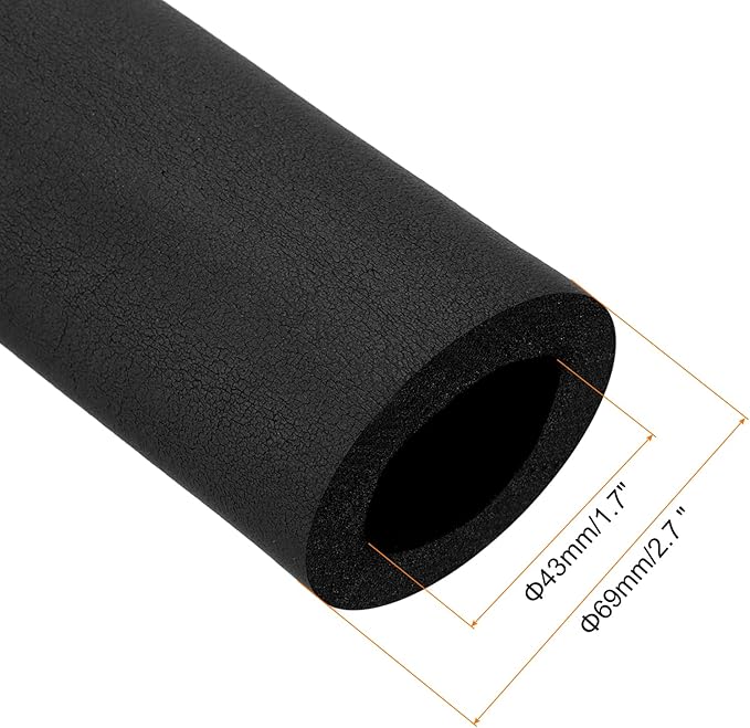 uxcell Foam Tubing for Handle Grip Support, Pipe Insulation Outside Pipe Lagging, 43mm ID 69mm OD 1m Black