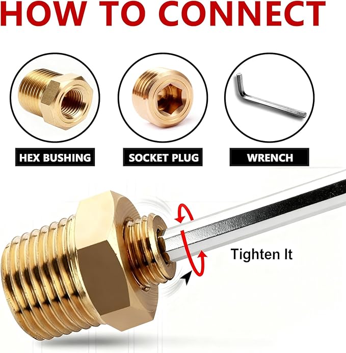 20PCS Brass Pipe Plug Fitting 1/4" 1/8" 3/8" 1/2" NPT Male Plug Hex Counter Sunk Plugs,Internal Hex Thread Socket Pipe Plugs Kit