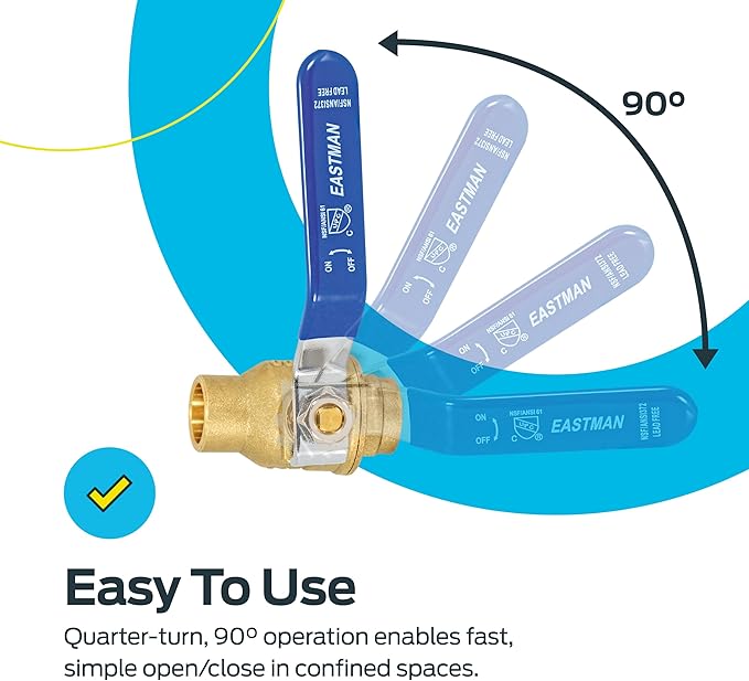 Eastman Heavy Duty Full Port Brass Ball Valve, 1/2 in Sweat x 1/2 in Sweat Connection, 20061LF
