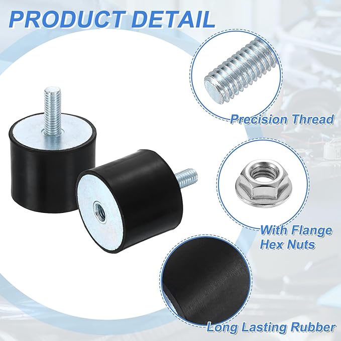 uxcell M10 Rubber Mounts, 2Pcs 50x40mm(DxH) Rubber Cylindrical Anti Vibration Isolator Shock Absorber with Lock Nut for Car Bobbin Generator Air Compressors