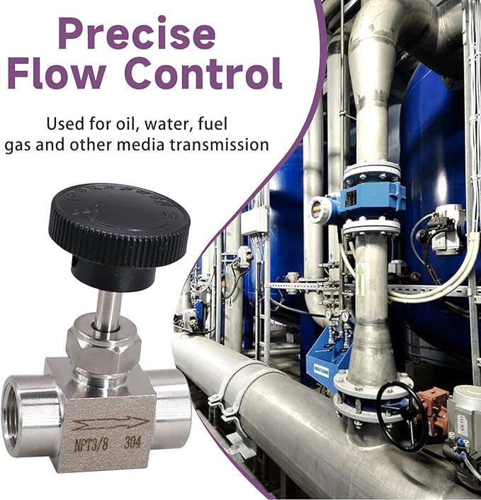 Needle Valve NPT 3/8 Female Thread Straight Needle Valves Stainless Steel 304 Flow Control Valve for Water/Gas/Oil, 1PC