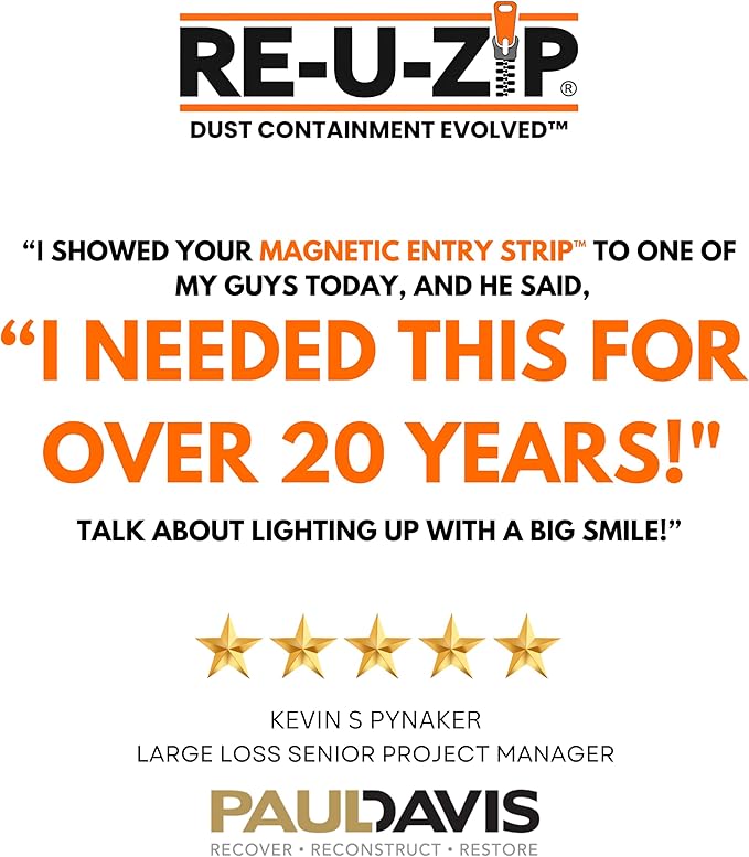 RE-U-ZIP® Self-Closing Magnetic Entry Strip | Hands-Free Dust Barrier Zipper Alternative for Plastic Sheeting | Reusable, Custom Placement & Works Under Negative Air | PRO Bundle
