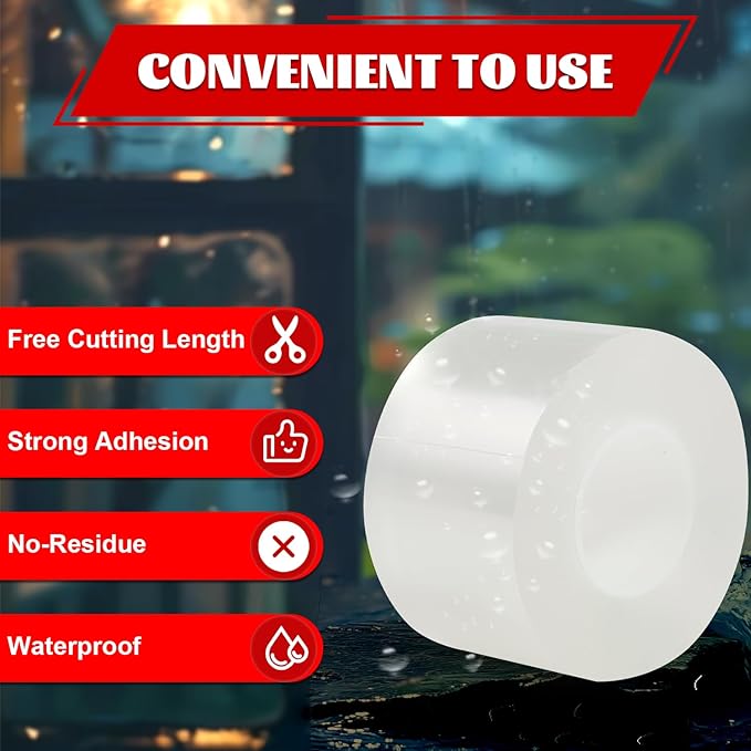 Window Sealing Tape 2 Inch x 33 FT Transparent Window Draft Insulation Residue-Free Clear Weather Stripping Caulk Tape Windproof Weatherproof Window Seal AC Units for Window Glass, Doors Gaps