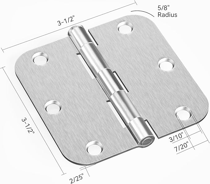 Door Hinges Brushed Nickel - 18 Pack Nickel Door Hinges 3.5 Inch Rounded Interior Satin Nickel Door Hinge with 5/8" Radius - Flat Iron Residential Standard 3 1/2 Inches Silver Door Hardware