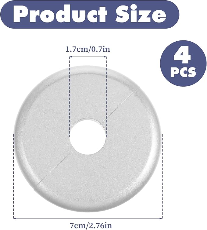 4 Pcs Escutcheon Plate, Self-Adhesive Plumbing Cover Plates, Round Escutcheon Plate for 0.7In Diameter Water Pipes, Wall Split Flange for Kitchen Toilet Faucet Decoration (Silver)
