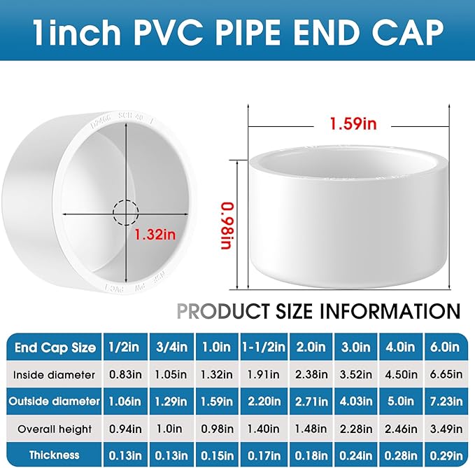 1" PVC Pipe End Cap Fitting, 30PCS SCH40 Furniture Grade PVC Pipe Cap Plug Adapter, White Pipe Slip End Caps Sockets for Built Furniture DIY Garden Shelf