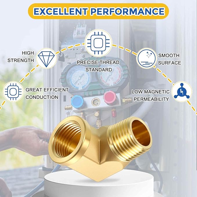 2 Pack 90 Degree Brass Pipe Fittings, 1/2" NPT FeMale to 1/2" NPT Male Barstock Street Elbow, Forged Pipe Fitting Connector for Air, Oil, LP
