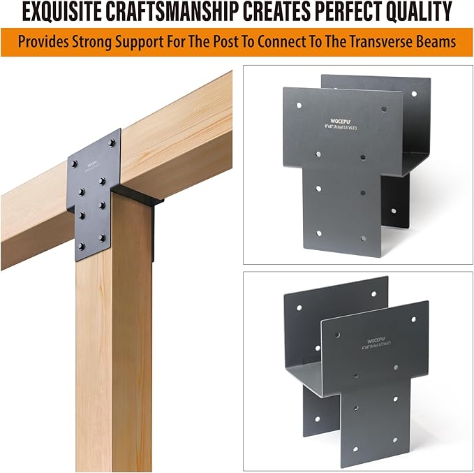 2 Pack Heavy Duty 6x6 (Actual 5.5"x5.5") Stainless Steel Post Caps Tie Bracket , Fit Connecting Wood Gazebo, Deck Patio Post and Wood Beams Bracket (Dark Ggray)