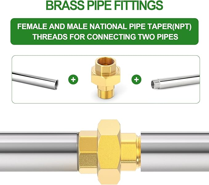 TAISHER 1PCS Brass Union，1/2" NPT Male x 1/2" NPT Female Brass Pipe Fitting