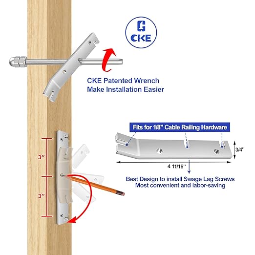 CKE 100 Pack Cable Railing Kit - Hand Swage Threaded Stud Tensioner for 1/8" Cable - 2x2 Wood/Metal Post Deck Stair Hardware Terminal, T316 Stainless Steel