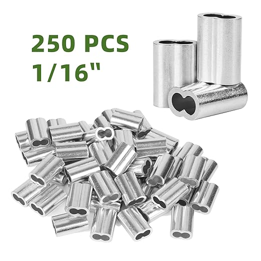 1/16" (250 PCS) Aluminum Wire Rope Sleeves, Crimping Loop Sleeve for 1.5mm Diameter Cable and Wire Rope, Double Barrel Crimp Sleeves Cable Ferrule for DIY, Fishing, Home & Crafts