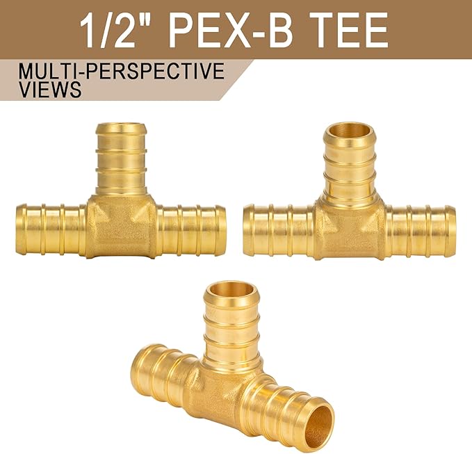 [10 Pieces] Lingmfg Pex Fittings 1/2 Inch Tee, 1/2 Inch Pex F1807 Crimp Brass