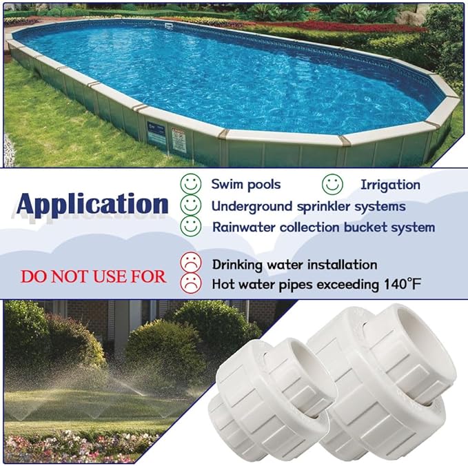 4PCS 1 Inch Slip PVC Union Coupling Pipe Fittings Socket to Socket 1" PVC Union Coupling Pipe Adapter Connector EPDM O-Ring SCH40 HE065-1