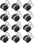 12-Pack Cable Clamps, 23/64 Inch/ 9 mm 304 Stainless Steel Rubber Cushioned Insulated Cable Clamp R Shape Metal Holder for Tube/Wire/Pipe/Loop Installation