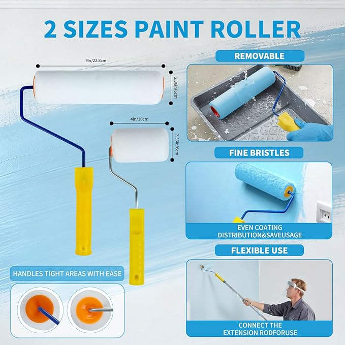 Complete Self Leveling Cement Tool Kit, Professional Epoxy Floor Kit Tools with Spiked Roller with Splash Guard, Spike Shoes, Paint Roller, Trowel, Scraper & Extension Pole