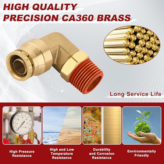 1/2" Quick Push to Connect Fittings Brass 90 Degree Union Swivel Elbow Joint DOT Approved 1/2" Tube OD x 3/8" NPT Thread Air Brake Line Adapter Air Suspension Kit for Car Truck Trailers 5pcs