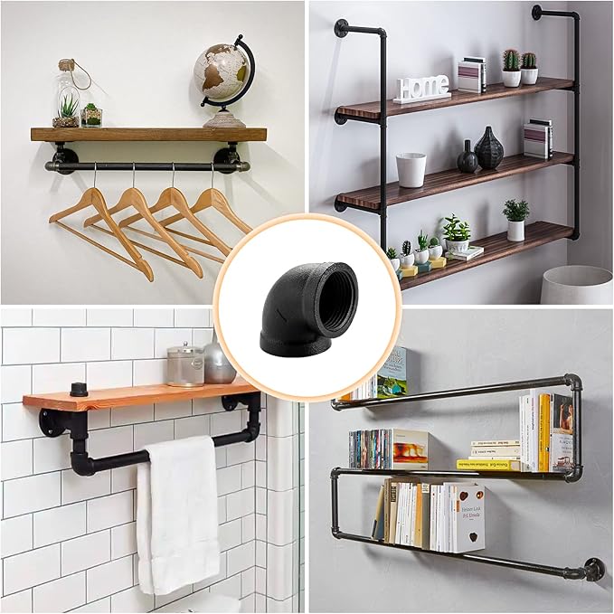 1" Black Pipe Fitting Elbow - Home Expert 10 Pack Industrial Pipe Fittings Iron Pipe Elbow for Steampunk Vintage Shelf Bracket DIY Plumbing