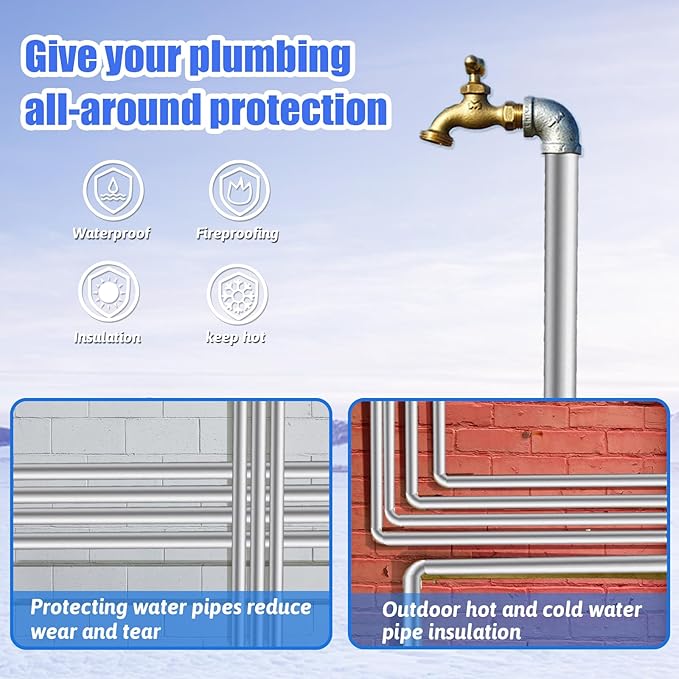 8 Pack Pipe Insulation Foam Tube, 3/4'' Self Adhesive Pre Slit Foam Pipe Covers Polyethylene with Aluminum Foil for Spigot, Winter Outside Pipes, Sprinkler, Water Heater Pipes Freeze Protection