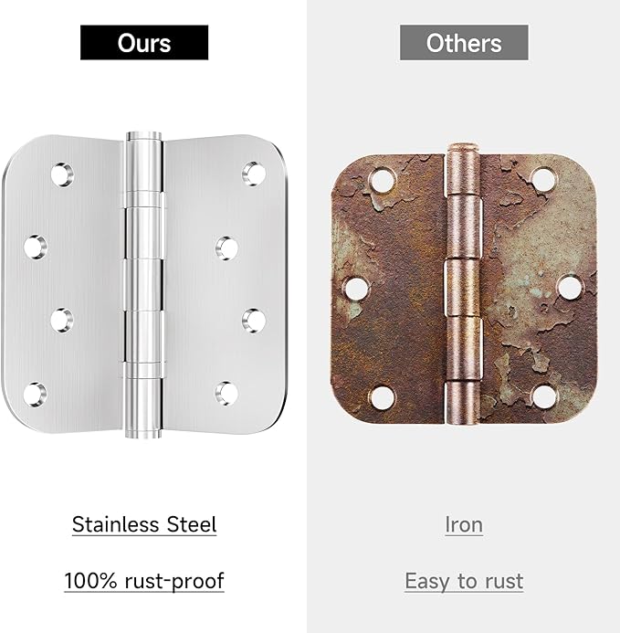 3 Pack Saainless Steel Door Hinge Ball Bearing, Heavy Duty Hinges Inner and Outer Door Hardware for Left and Right Doors, 4" x 4" Door Hinge with 5/8'' Corners - Non Removable Pin