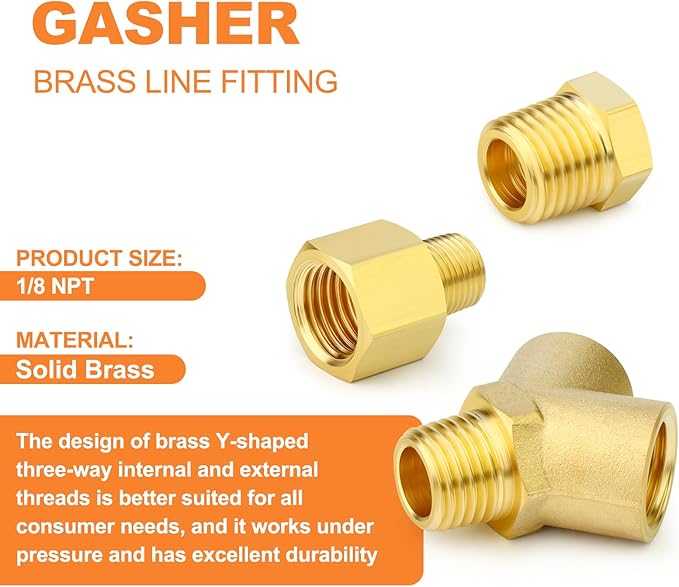 GASHER 5PCS Brass Pipe Fitting Male Branch Tee Y Adapter 1/8" NPT Female x 1/8" NPT Female x 1/8" NPT Male