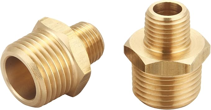 Brass Reducing Hex Nipple, 1/4 Inch NPT Male Pipe x 1/2 Inch NPT Male Pipe, Thread 0.5" OD to 0.75" OD, (4 Piece)