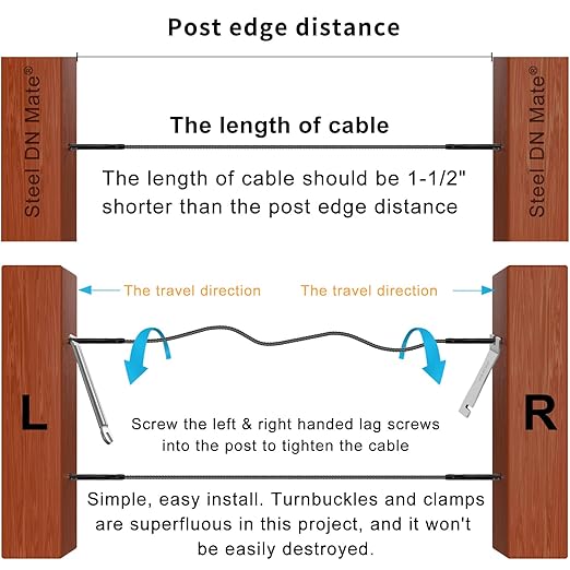 Steel DN Mate T316 Stainless Steel 70 Pack Black Left&Right Handed Thread Swage Lag Screws for Wood Post of 1/8" Cable Railing Kit, Stair Deck Railing Hardware, DIY Baluster Hardware, Wrench Included