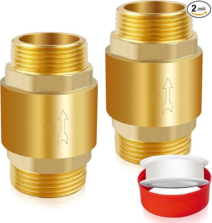 Boltigen 2Pcs 1in NPT Spring Check Valve, Brass Non Return One Way Check Valve, Vertical Inline Water Backflow Preventer for Well, Pump, Tank (1" Male x 1" Male(DN25))