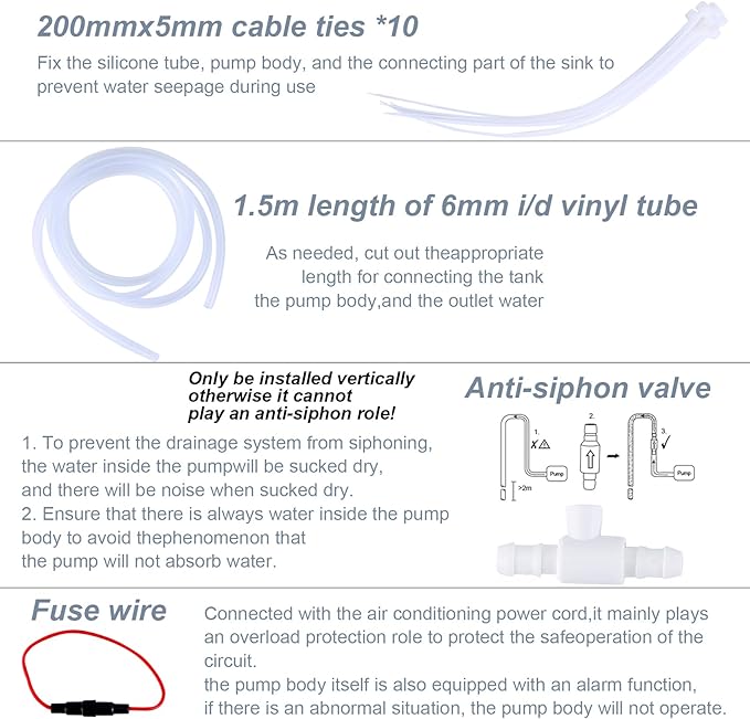 Mini Split Condensate Pump, AC Hvac Silent Condensate Pump, 100-240V, 50/60Hz, Ultra-Quiet (< 19dB), Anti-Siphon Device, Suitable for HVAC, Air Conditioners, Dehumidifiers, etc.