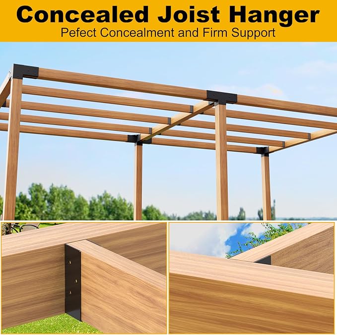 Concealed Joist Hanger (24 Pack),2"x6" Outdoor Concealed-Flange Joist Bracket with Screws, Q235B Steel Powder Coated Concealed Mount Light Joist Hangers for 2"x6" Beam, Swing, Handrail, Fence
