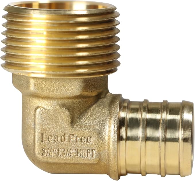 5 PIECES XFITTING 3/4" PEX X 3/4" MALE NPT THREADED ELBOW 90 DEGREE BRASS BARBED CRIMP FITTING - BRASS, FULL PORT