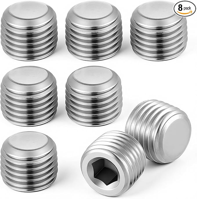 8 Pcs Stainless Steel Pipe Fitting Kit 1/4" NPT Hexagonal Countersunk Male Thread Pipe Plug Hex Countersunk Plug Assortment Set NPT Male Thread for Sealing Pipes Port