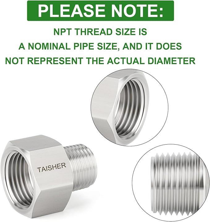 TAISHER 5PCS 304 Stainless Steel Garden Hose Adapter, 3/4" GHT Female x 3/8" NPT Male Garden Hose Connector with Washers