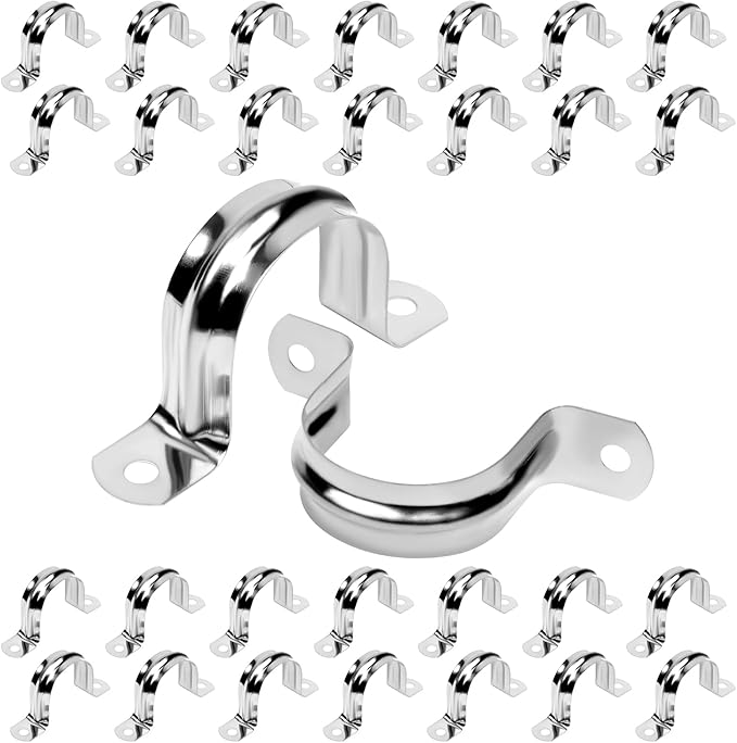 30Pcs 1-9/16 Inch Stainless Steel Conduit Clamps, 2 Hole Strap U Bracket Rigid Pipe Strap, Tension Clips U-Tube Clamp for Pipe Fixing on Various Surfaces