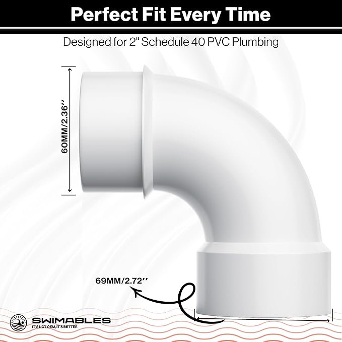 Swimables 2 Inch PVC Street Sweep 90 - Schedule 40 Pipe Street Elbow, Long 90° Connector for Pool Fittings, High-Flow Spa Plumbing & Waterway Systems Installations - Durable PVC Pipe Elbow (5 Pack)