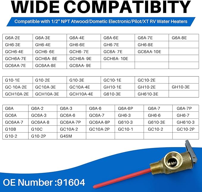 Upgrade 1/2" NPT Thread 210°F 150 PSI Temperature Pressure Relief Valve for Atwood/Dometic RV Water Heaters, Thickened Brass Safety Valve for Hot Water Heaters and Tanks with Extended Probe