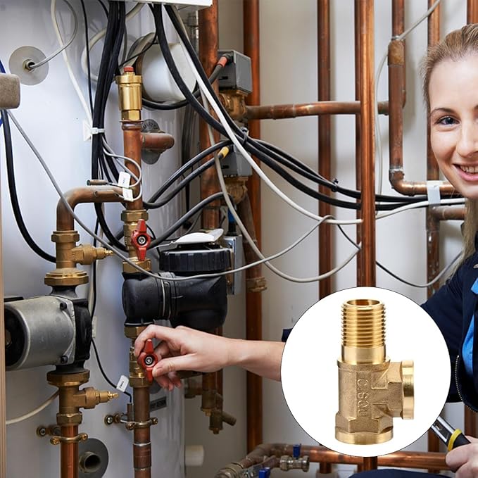 Brass Tee Fitting Dn15 Male-Female Thread Conversion Connector, 3-Way Brass Pipe Adapter for Water Oil Gas Plumbing Industry Supplies