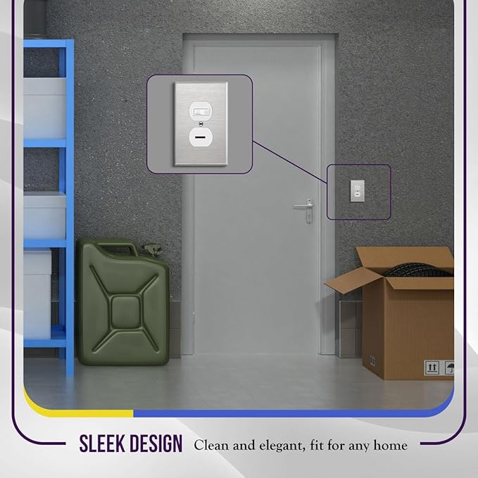 ENERLITES Duplex Receptacle Outlet Metal Wall Plate, Stainless Steel Outlet Cover, Corrosion Resistant, Mid-Size 1-Gang 4.88" x 3.11", UL Listed, 7721M, 430 Stainless Steel, Silver