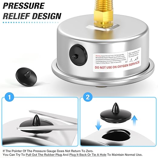 MEANLIN MEASURE 0~300Psi Stainless Steel 1/4" NPT 2.5" FACE DIAL with Reset Pointer Liquid Filled Pressure Gauge WOG Water Oil Air, Back Mount, with Brass Hex Bushing