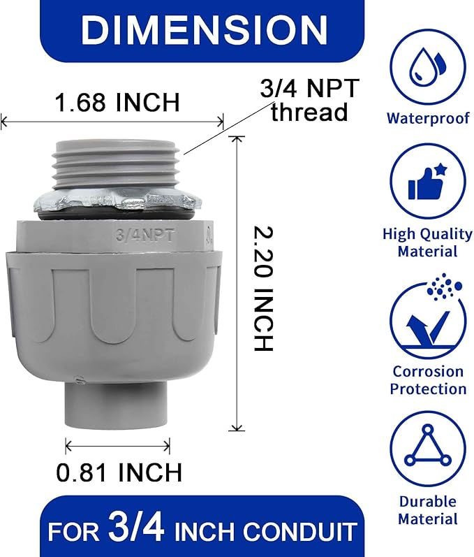 (3/4" Conduit Parts 60 Pack) Yariwiz 3/4 PVC Electrical Conduit Fitting Plastic Liquid Tight Conduit Connector Kit, Include 20 Conduit Couplings, 20 Conduit 90 Degree Elbows and 20 Conduit Straps