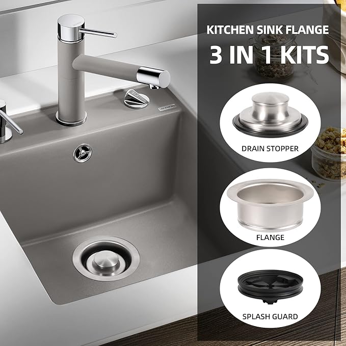RQYEKDO Garbage Disposal Flange Stopper Collar Sink Baffle Kit, Fit Universal 3-1/2 Inch Standard Sink Drain Hole，Kitchen Sink Flange Stopper Replacement Accessories,Stainless Steel (Black)