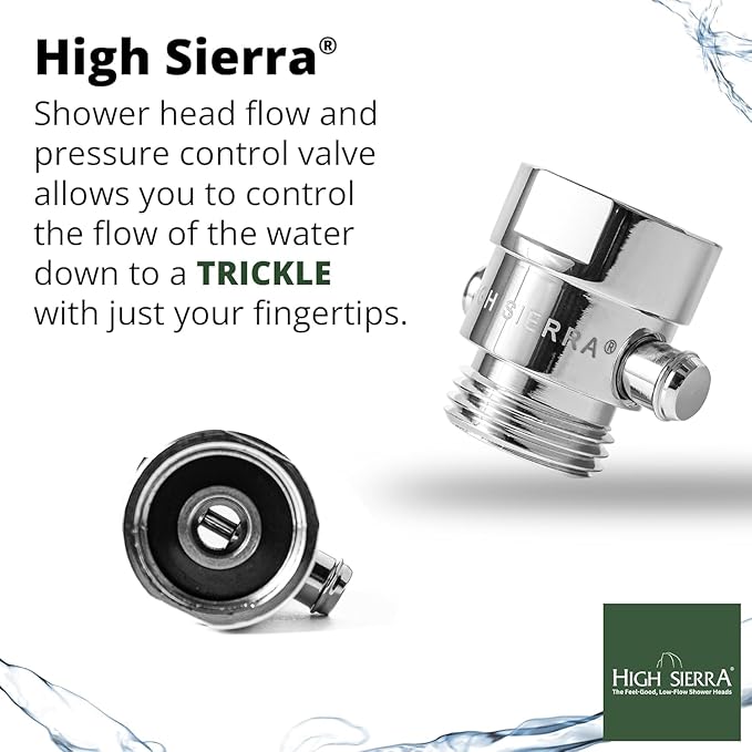 High Sierra® - Shower Head Pause & Pressure Control Valve - Solid Metal – Push-Button Valve Easily Controls the Flow of Water or Shuts It Off to Just a Trickle - Brushed Gold Finish