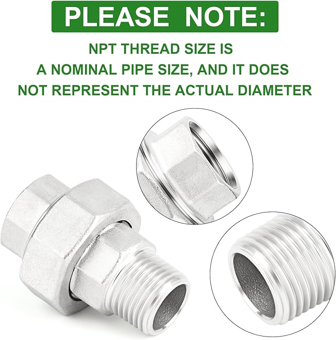 TAISHER 2PCS 304 Stainless Steel Union，3/4" NPT Male x 3/4" NPT Female Cast Pipe Fitting