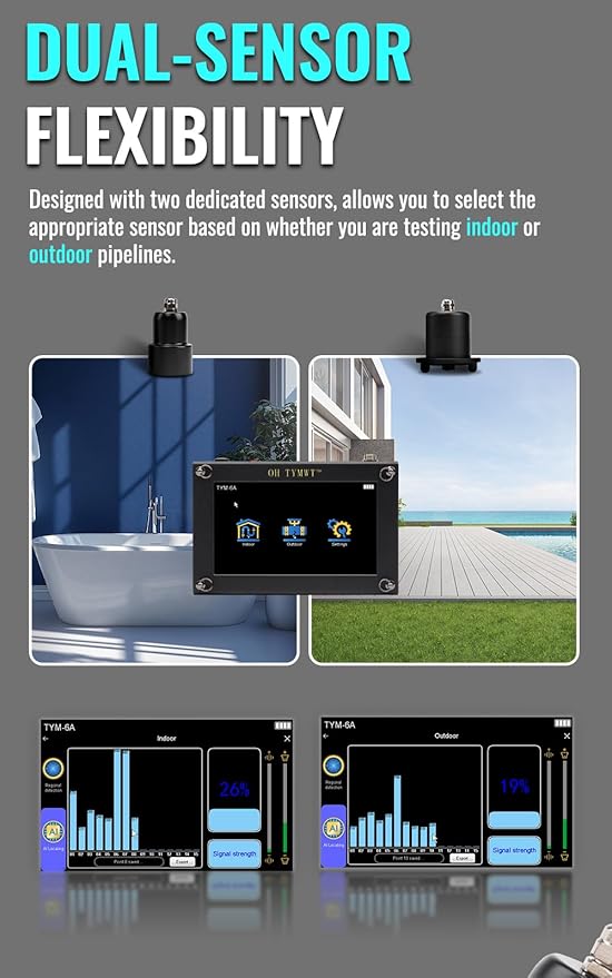 TYM-6A Professional Water Leak Detector - AI Detection, Dual Display, Adjustable Frequency for Water/Fire Pipeline Pressure